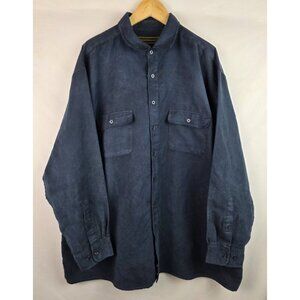 George Foreman Men's Shirt Size 2XL Blue Faux Suede Long Sleeve Button Down Top